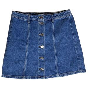 Denim Co Blue Denim Button Front Skirt Size 8 High Waist A-Line